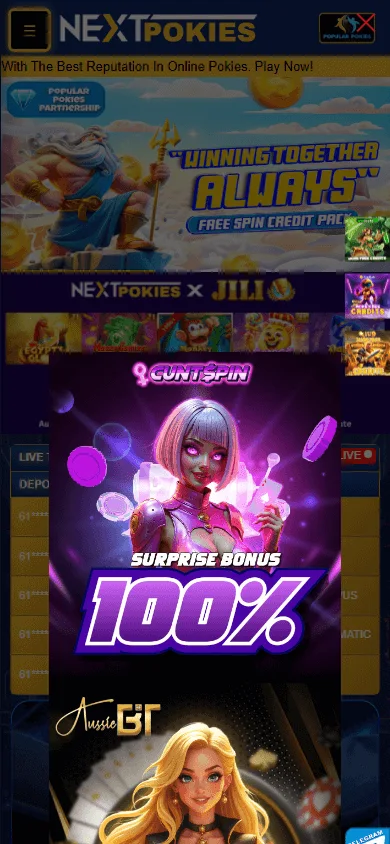 Nextpokies Casino home experience on a mobile device