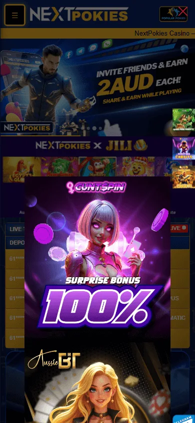Nextpokies Casino game selection on a mobile device